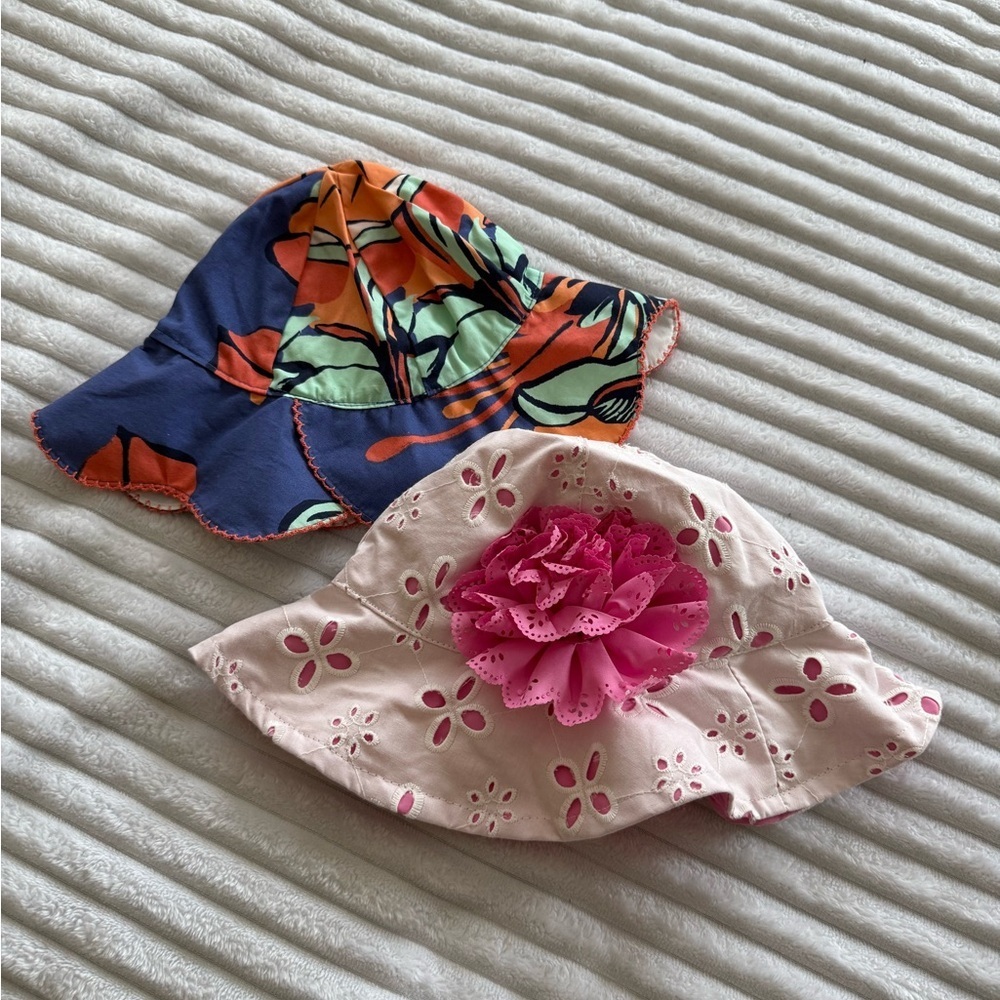 Kids Floral and Eyelet Hats - Blue and Pink - Picture 2 of 11